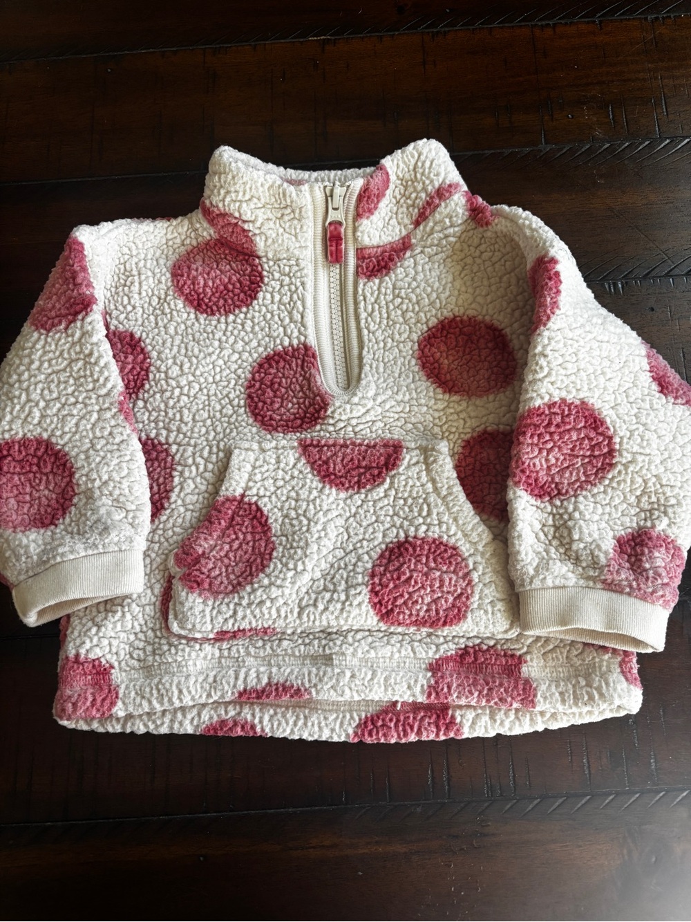 Carter's Cream Sherpa Pullover with Pink Polka Dots